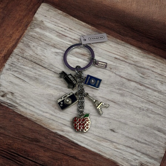 Coach Silver Tone Fob Keychain Crystal & Enamel Charms NWT - Picture 1 of 10